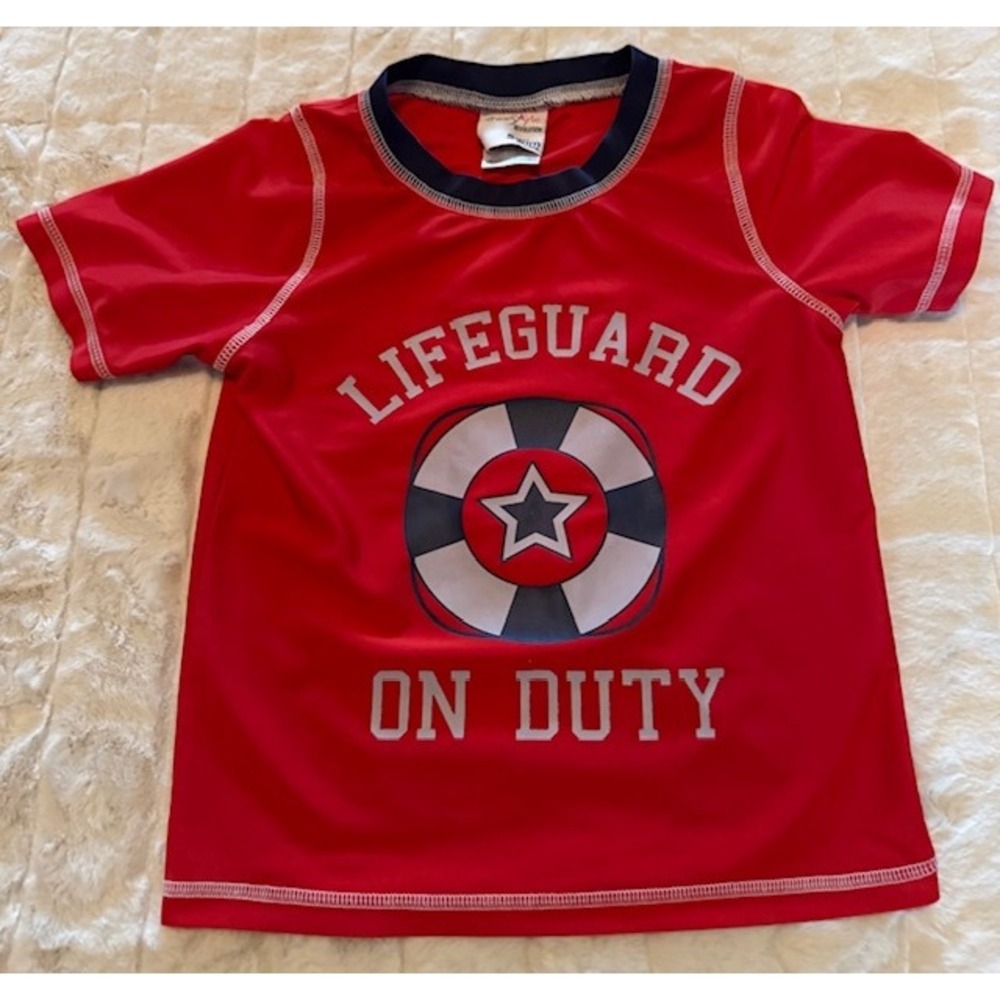 Freestyle Revolution Boys Red Lifeguard On Duty Rash Guard Swim Shirt Size 7